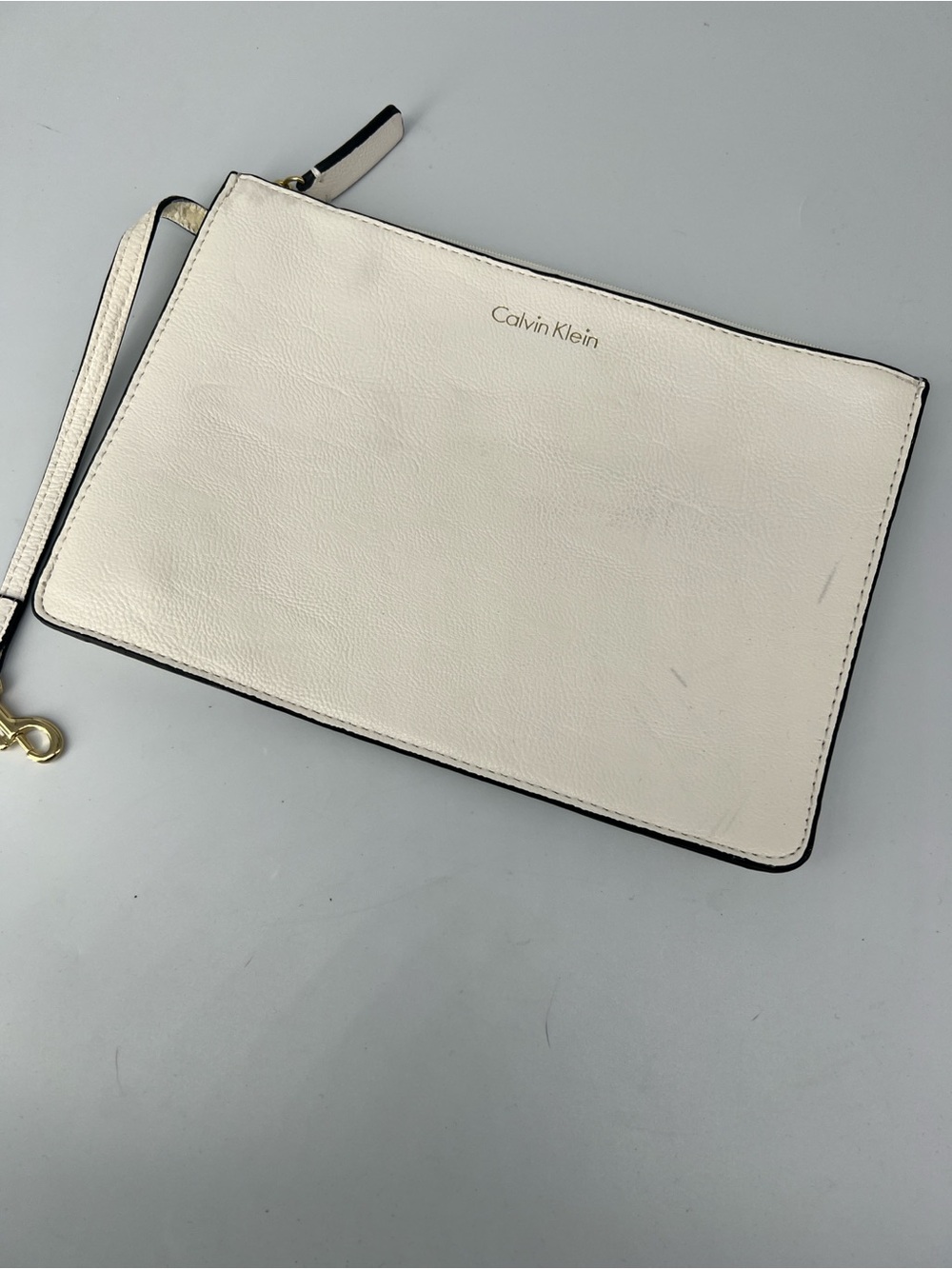 Calvin Klein Cream Zip Wristlet Clutch